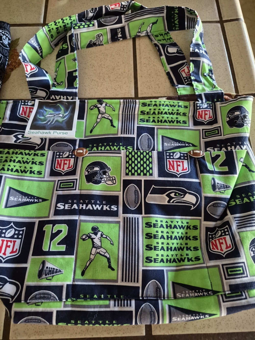 Seattle Seahawks NFL Tote Bag in Navy & Lime